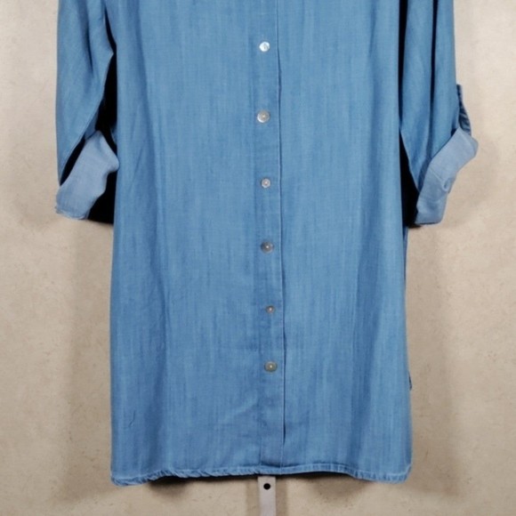 01549 Toofan blue chambray button front tabbed sleeve shirt M NWT - Picture 10 of 12